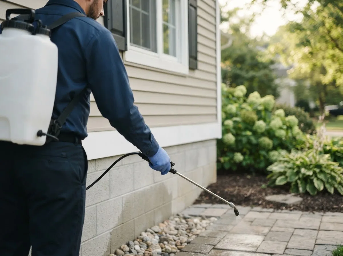 Pest control technician inspecting a home in Bruceton, TN